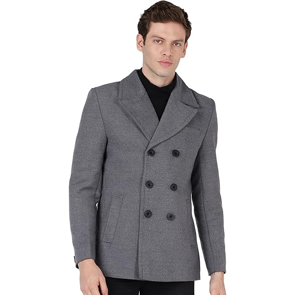 参考上代101200円 ethosens wool ringzip coat Buy ESSENTIELE Woolen Tweed Anthra Grey Men Pea Coat | Casual and
